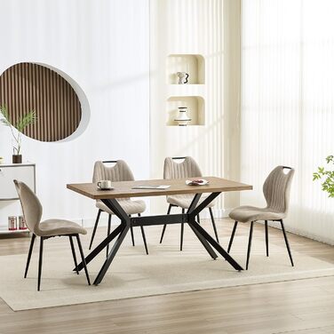 Набір обідніх стільців 4 шт., кухонні стільці, м'які стільці, стільці для вітальні з тканинною спинкою та металевими ніжками, ідеальні для обідньої, кухні, вітальні, сіро-коричневі (4 шт.)