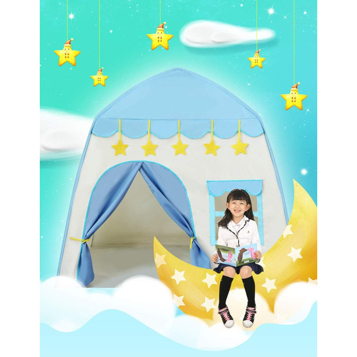 Дитячий ігровий намет із зірковими вогнями Princess Castle Teepee для внутрішнього та зовнішнього використання (синій)