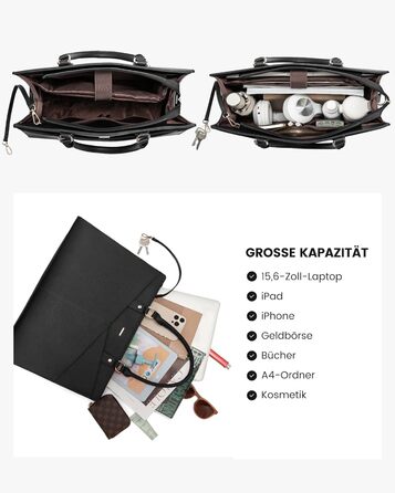 Сумка для ноутбука LOVEVOOK: жіноча сумка-шоппер, велика, для роботи, навчання, офісу, бізнесу, 15.6 дюймів, чорна