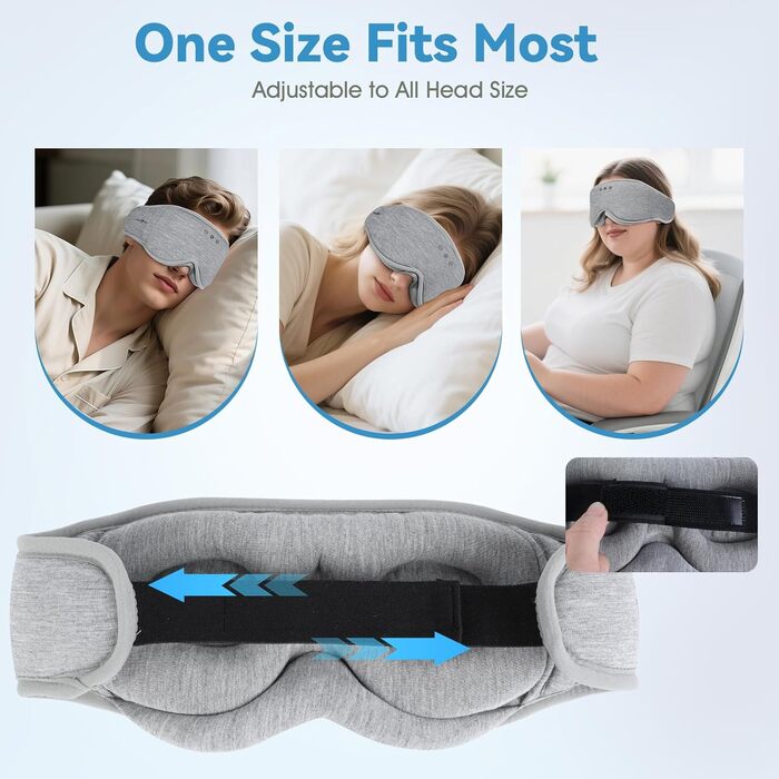 Маска для сну MUSICOZY з навушниками | 3D маска для сну з Bluetooth 5.4, м'яка бамбукова тканина, для подорожей та відпочинку (Гайда-сірий)