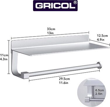 Тримач для паперових рушників Gricol 33x11 см срібний