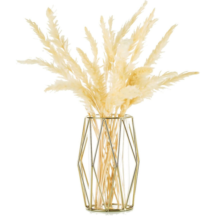 Маленька ваза для пампасної трави Сучасні вази для прикраси весільного столу, геометрична декоративна ваза, скляна ваза для квітів для вітальні, Тюльпани, квіти, Троянда, 16 см у висоту (X-Small, золото)