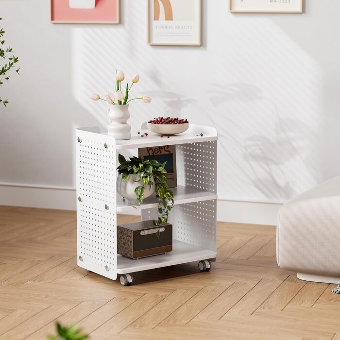 Стіл для принтера Fenge на колесах з органайзером, 3 яруси, білий (45.3x33.5x53.5 см)