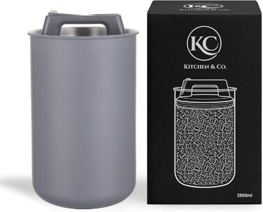 Контейнер для кави KC Kitchen & Co. – герметичний, 1 кг, нержавіюча сталь, вакуумний клапан, для кави, чаю, цукру, мюслі, білий матовий (2800 мл)