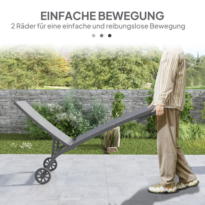 Шезлонг для відпочинку, спинка з 5 рівнями регулювання, дихаюча тканина, алюмінієвий каркас, темно-сірий колір, розміри 195 x 66 x 34 см