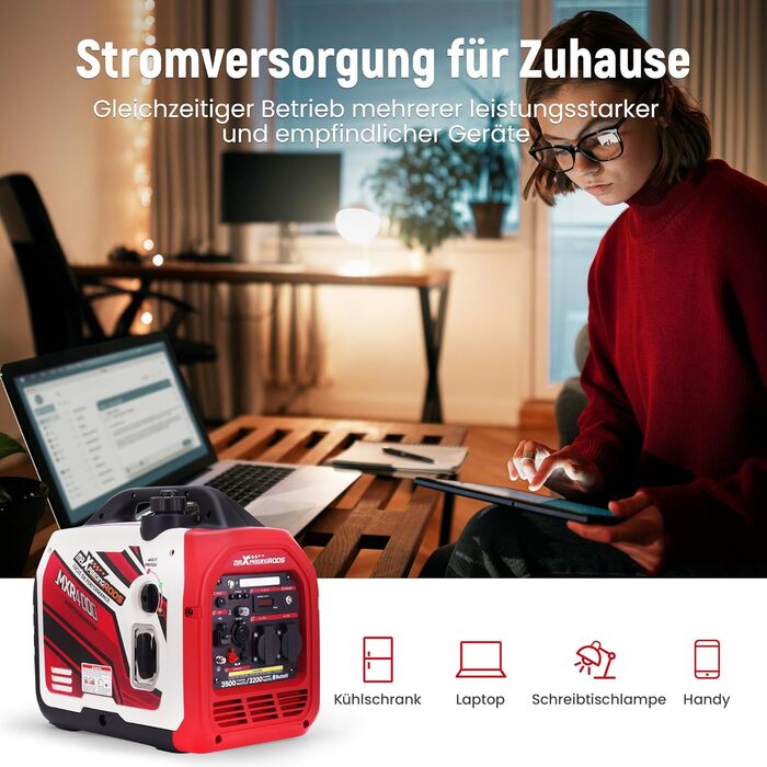 Інверторний генератор maXpeedingrods 2000W: бензиновий, 4-тактний, з USB та 230V, цифровий дисплей, для кемпінгу та подорожей