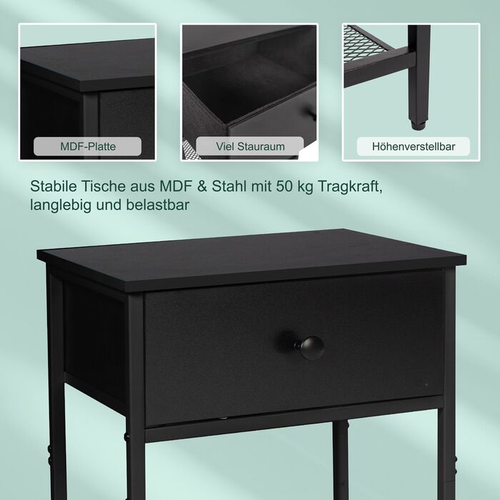 Набір приліжкових тумбочок Relaxdays (2 шт.) з ящиком та полицею