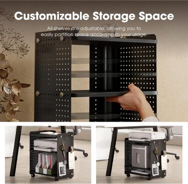 Стіл для принтера Fenge на коліщатках з органайзером та полицями, 45.3x33.5x53.5 см (Чорний)