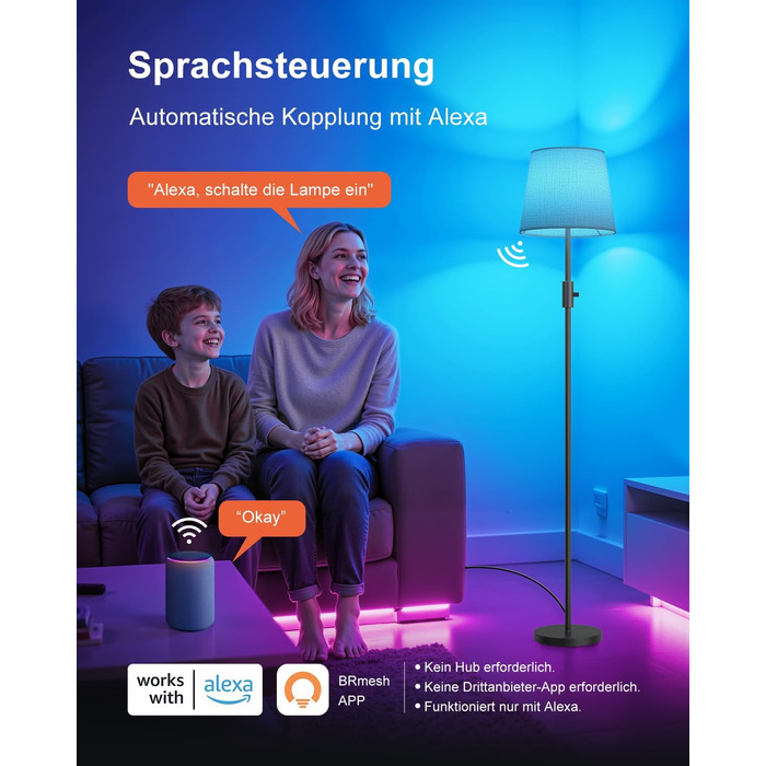 Світлодіодна торшер DUSKTEC RGB для вітальні, смарт-лампа з димером, керування через APP, тепле та холодне біле світло, 10W, 1200LM, аркова лампа для читання, приліжкова лампа