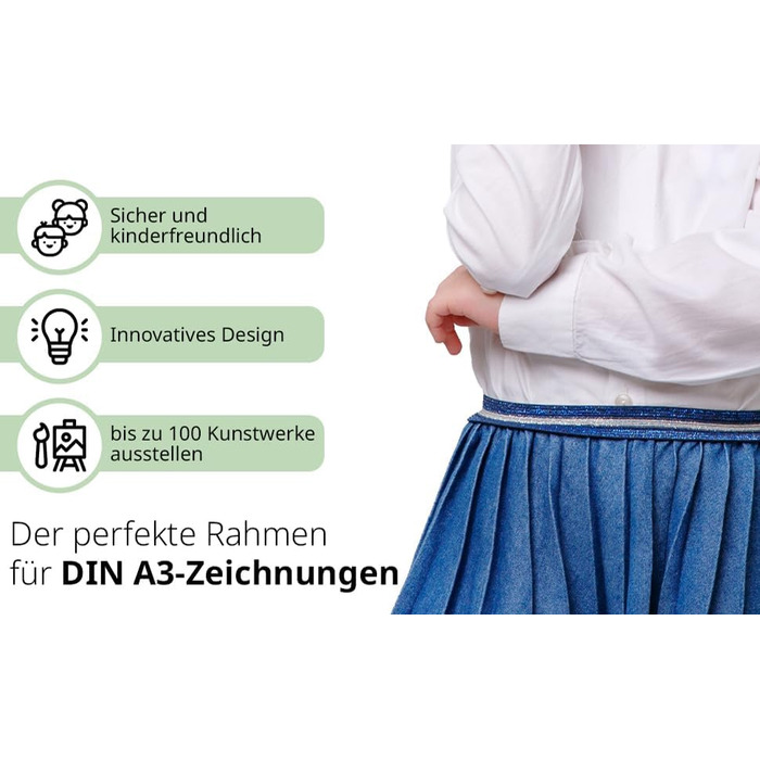 Рамки для дитячих малюнків KIYARI A4, 2 шт., білі, розкладні, з фронтальною відкриттям, для 150 малюнків, міцне дерево, безпечне скло, ідеально для творчих проєктів, дитячої кімнати та школи