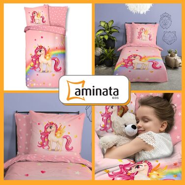 Дитяча постільна білизна Aminata 135x200 для дівчаток бавовна єдиноріг рожевий рожевий на блискавці з малюнком Райдужного тваринного кінь поворотна постільна білизна Для односпального ліжка