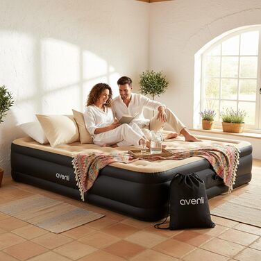 Надувний матрац-ліжко AVENLI для 2 осіб, 203x157x47 см з вбудованим насосом, флаокована поверхня, для кемпінгу та дому