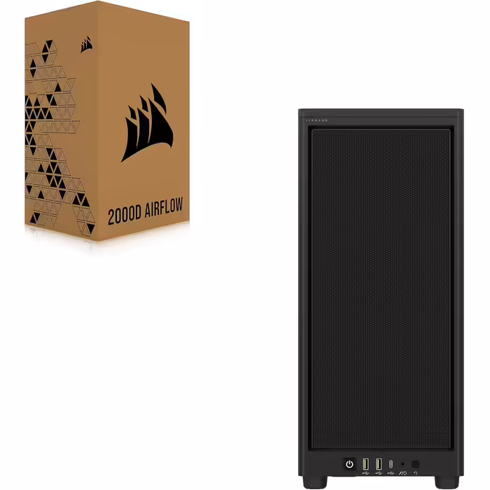 Корпус Corsair 2000D Airflow Mini ITX - Сітчаста сталь - 3 слоти для графічного процесора - Оптимізоване охолодження - Передній ввід/вивід - Чорний