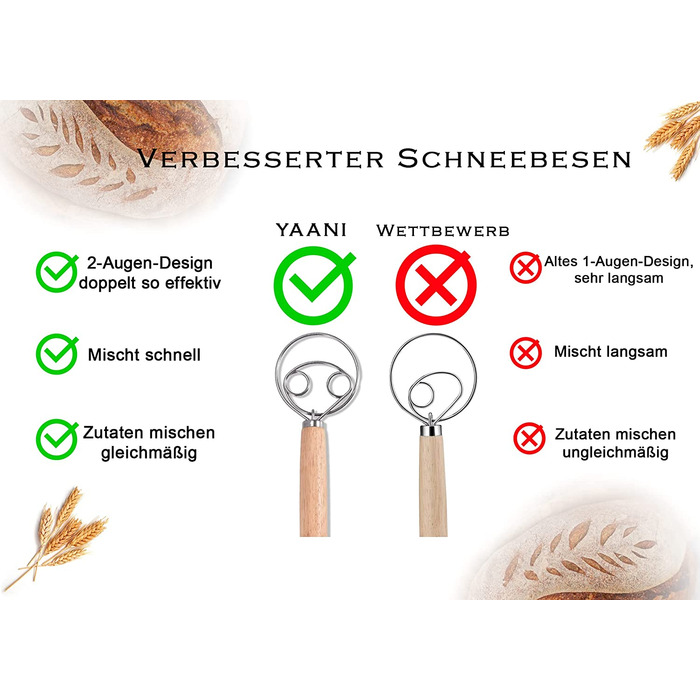 Набір для випікання хліба Yaani: гільзи для бродіння (2 шт.), щітка для тіста, ніж для хліба, 22 см та 25 см