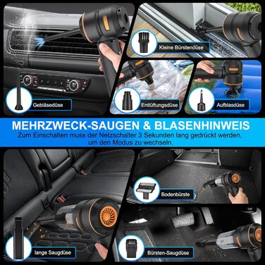 Бездротовий ручний автомобільний пилосос 4 в 1, потужність 18000Па, безщітковий двигун 200000 об/хв, 3 рівні всмоктування для авто, дому та шерсті тварин, сріблясто-чорний