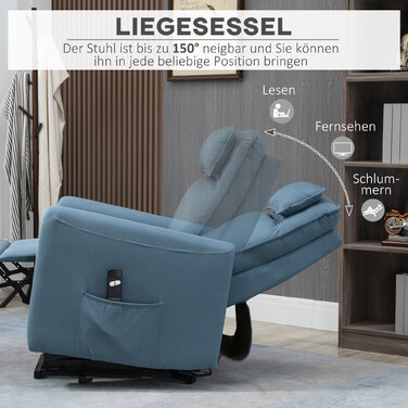 Електричне крісло-стійка HOMCOM Recliner з допоміжним засобом для стоячи та функцією відкидання, оббита пультом дистанційного керування та оксамитовою бічною кишенею