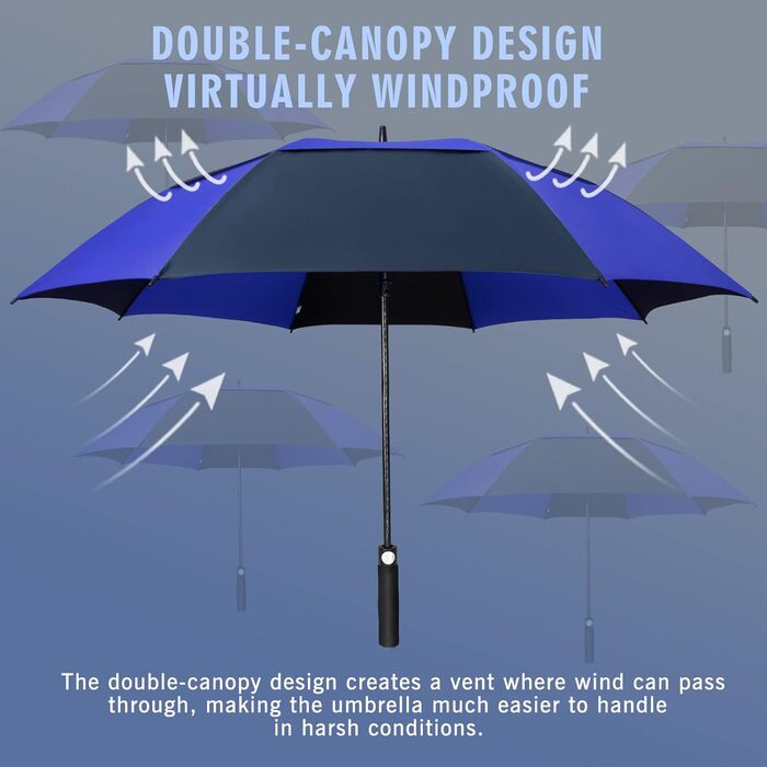 Парасолька для гольфу ZOMAKE Stormproof XL з автоматичним відкриттям/закриттям і ремінцем для перенесення, темно-синій (157 см)