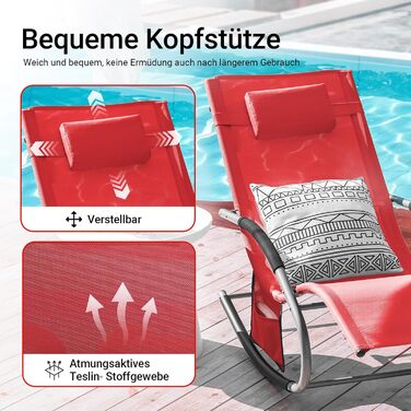 Шезлонг SoBuy для 2 осіб, червоний: стійкий до погодних умов, з підголівником, для саду, тераси, балкону, кемпінгу (150 кг)