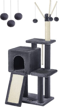 Маленька котяча лапка FEANDREA, котяча лапка з дошкою для кігтеток, 3 знімні палички з помпоном, 118 см, PCT143W01 (димчасто-сірий)