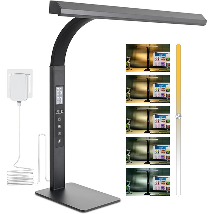 LED лампа настільна диммируемая 12W для дому та офісу, захист очей, денне світло, гнушийна шийка, 5 кольорів, безступеневе регулювання яскравості, для дому, офісу, дитячої кімнати