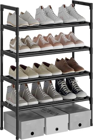 Обувниці, 4 рівні, 12 пар взуття, 56 x 30 x 85 см, надміцна (чорна), 522