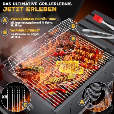 Гриль-вогнярка KESSER® XL з нержавіючою сталлю, термометром та аксесуарами для приготування на вугіллі