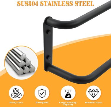 Тримач для рушників подвійний, нержавіюча сталь 304, 40 см, чорний. Настінний тримач для рушників у ванну та кухню. Набір для ванної кімнати