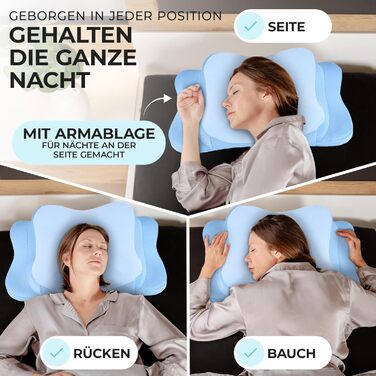 Подушка для шиї з меморі-піною, ергономічна, Oeko-Tex®, регулює температуру, блакитна, для всіх типів сну