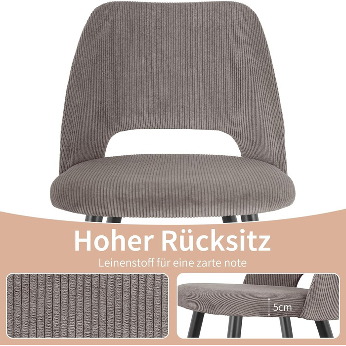 Набір обідніх стільців, кухонний стілець з тканини Cord, м'які стільці для обідньої кімнати, кухні, вітальні та спальні (Коричневий, 6)