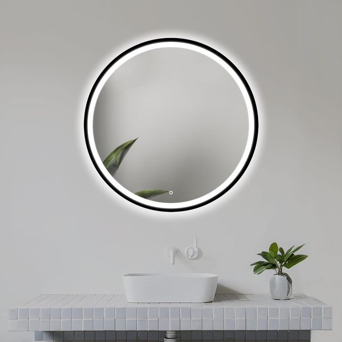 LED дзеркало для ванної кімнати 60 см з чорною рамою та підсвічуванням