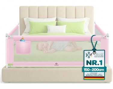 Захисний бортик для ліжка KESSER® 150 см, сітчастий бортик для дитячого ліжка, складаний та регульований по висоті, захист від випадання для немовлят та дітей (Рожевий, 180 см)