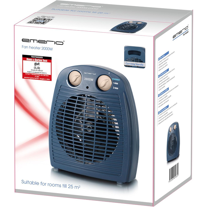 Портативний обігрівач Emerio FH-106737.2 Note 1.5 - 2000 Вт, 20 м², блакитний