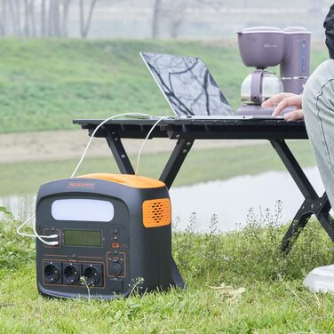 Портативна електростанція 1500W (3000W пікова потужність), 1102,5Wh LiMnFePO4 акумулятор, швидка зарядка за 90 хв, PD 100W, USB-C/AC/DC, сонячна панель, для кемпінгу, резервне живлення, на відкритому повітрі (Помаранчевий + Чорний)