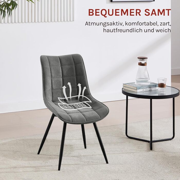 Крісла для їдальні WOLTU, набір 2 шт., обертаються, для кухні, вітальні, з м'яким сидінням з велюру, металеві ніжки, темно-сірий