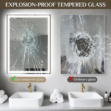 Дзеркало для ванної кімнати Clevich з підсвічуванням 80x60 см, LED, 3 кольори світла, регулювання яскравості, захист від вибуху, сенсорне управління, функція пам'яті, антизапар, 80L x 60B см