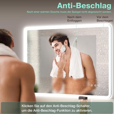 Дзеркало для ванної кімнати GIMBELEN LED з підсвічуванням 80x60 см, прямокутне, сенсорне керування, регулювання яскравості, 3 кольори світла, антизапарник, вертикальна/горизонтальна установка