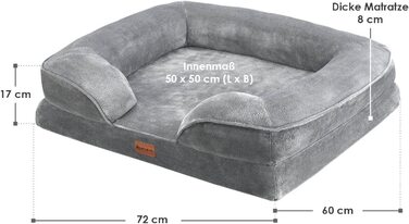 Ліжко для собак Jusky's Sheena m ортопедичне, миється і не ковзає - 72 x 60 x 17 см диван для собак пухнастий сірий-ліжко для домашніх тварин Диван для собак