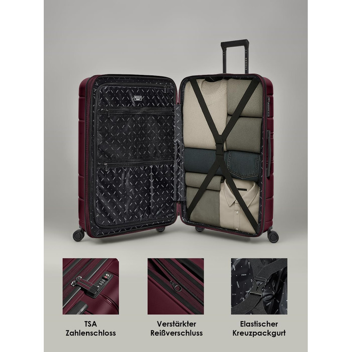 Набір валіз REDOLZ Hartschalen 3-в-1 | Розширювані, з TSA-замком | З міцного поліпропілену | Для жінок та чоловіків (Burgundy)