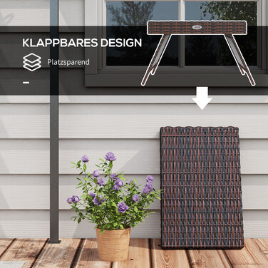 Зручний садовий столик/журнальний столик/приставний столик для вулиці, з ротангу PE, стійкий до погодних умов, розмір 60 см x 41 см x 41 см, коричневий.