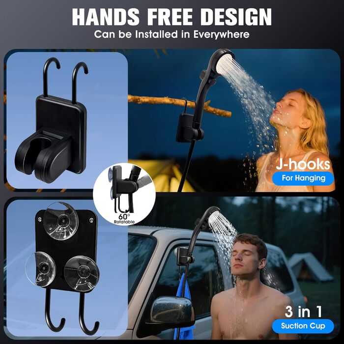 Портативна душова кабіна з підігрівом, 6000 mAh, акумуляторна, для кемпінгу, 2000 В, 4 режими розпилення, LED-дисплей, портативна помпа, для відпочинку на природі