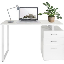 Письмовий стіл білий Easy Work V 120x50 см Сучасний комп'ютерний стіл з контейнером на п'єдесталі, легко чиститься, 821007