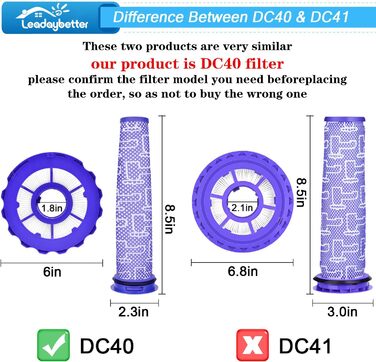 Фільтр Leadaybetter DC40 для Dyson HEPA та передмотора, порівняльна частина 923587-02 & 922676-01