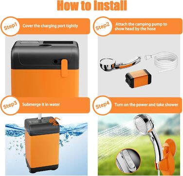 Портативна душова кабіна для кемпінгу з акумулятором 7600mAh, з насосом, дисплеєм та 2-метровим шлангом. Мобільний душ для подорожей, саду та миття авто.