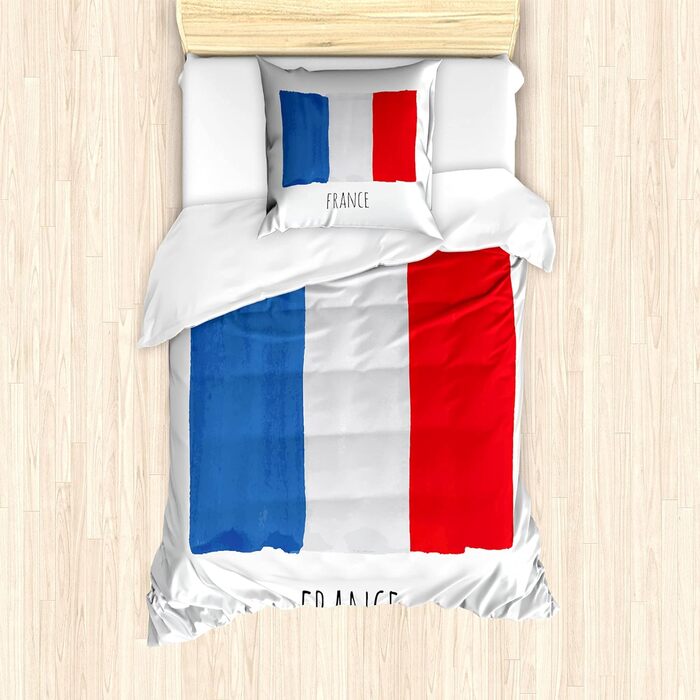 Франція Набір підковдр для односпальних ліжок, спрощений акварельний прапор, захист від кліщів Алергікам Підходить з наволочкою, 135 см x 200 см - 80 x 80 см, Vermilion Cobalt Blue