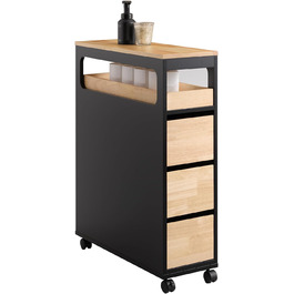 Шафка для ванної кімнати SoBuy з колесами, вузька шафка з 3 висувними ящиками, компактна тумбочка з дерева, навісна шафка для маленьких ванних кімнат, туалетів та кухонь, біла, 65x23x82 см, BZR54-W (чорний)