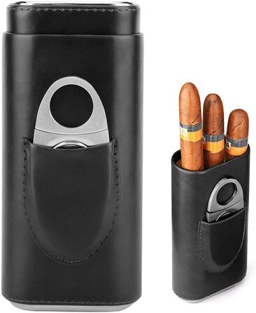Чохол для сигар на 3 сигари, шкіряний з різаком для сигар з нержавіючої сталі, шкіряний чохол для сигар, вологозберігач для сигар, портативний вологозберігач для сигар для подорожей