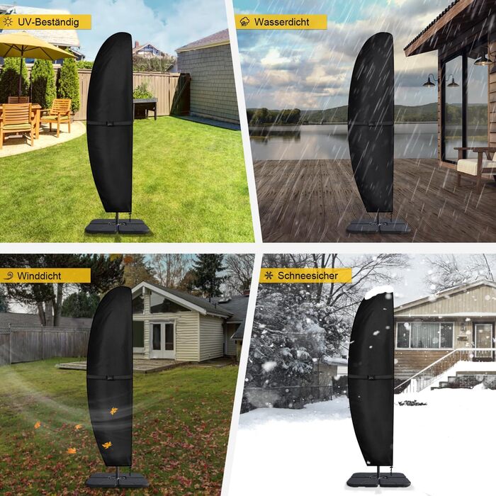 Захисний чохол для парасольки з ніжкою, чохол для парасольки Ø 400 см / 300x300 см, водовідштовхуючий, стійкий до вітру та УФ-випромінювання, накриття для садового парасольки, ринкового парасольки (Чорний, 280x81/50 см)