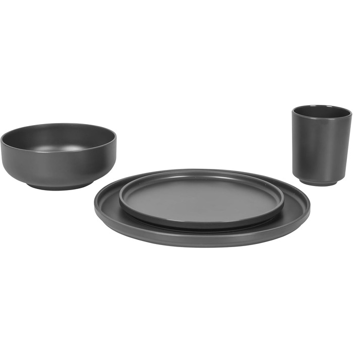 Набір посуду для кемпінгу Bo-Camp Melamin 16 предметів: тарілки, чашки, посуд для подорожей, колір антрацит