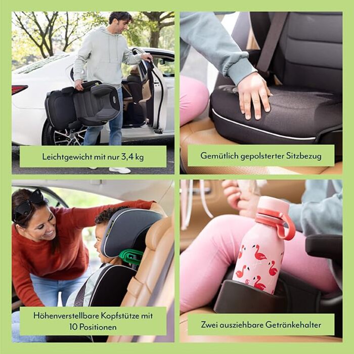 Автокрісло Graco Logico™ L i-Size R 129: 3,5-12 років, 100-150 см, регульовані підлокітники, знімний чохол, кріплення ременем безпеки, чорний колір, Midnight