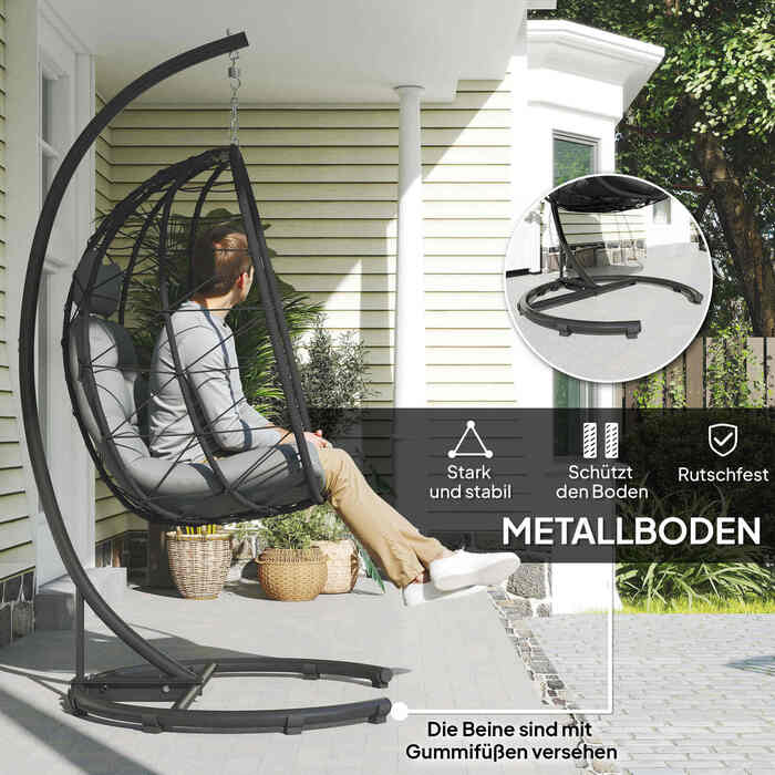 Гамак-крісло Outdoor, Гамак-крісло у формі яйця, стійкий до погодних умов, з подушкою, 102 см x 102 см x 195 см, Темно-сірий